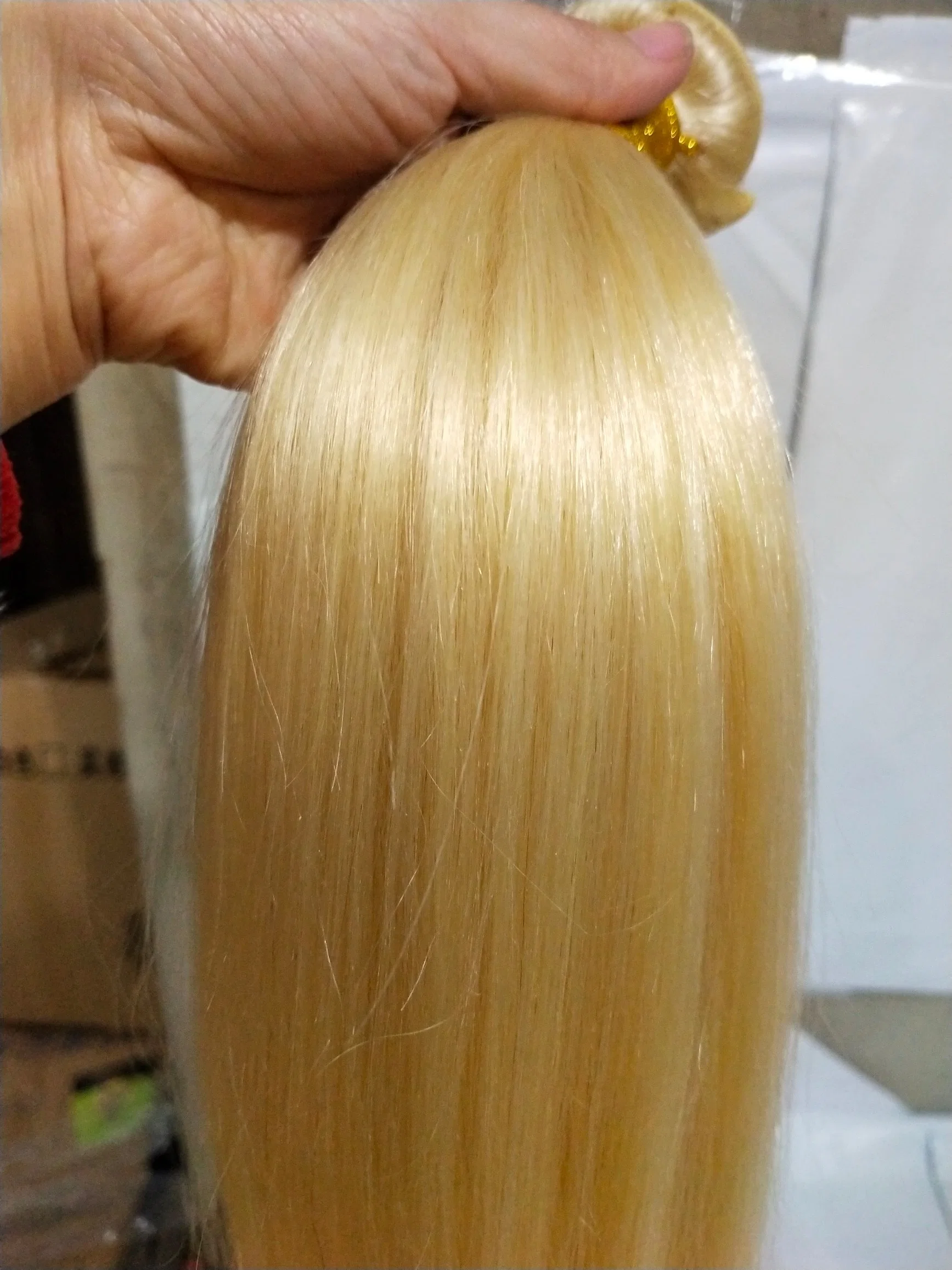 Moda belleza caliente 100% cabello rubio #613# directamente el Cabello Remy no elaborados Trama