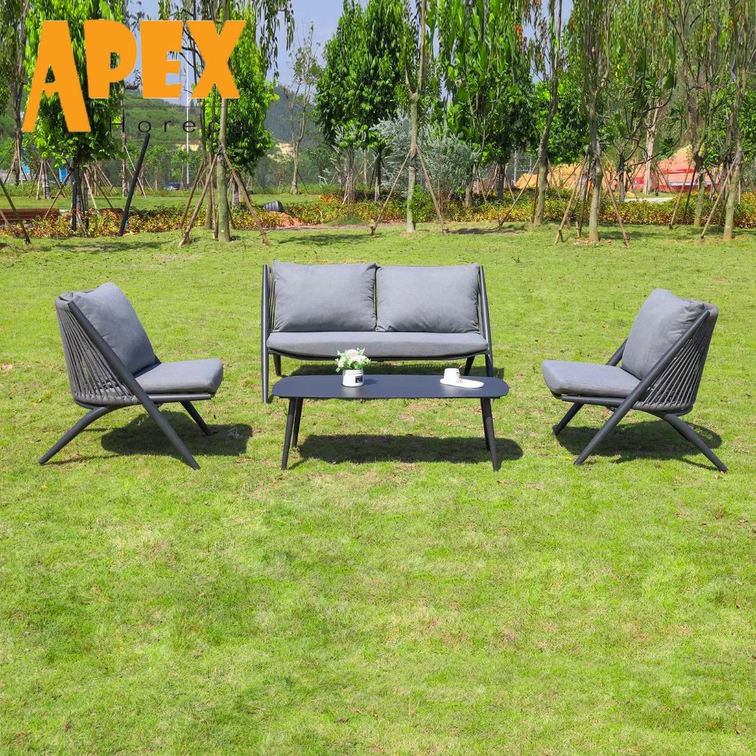 Modern Popular Aluminum Rope Outdoor Garden Furniture Chair with Coffee Table