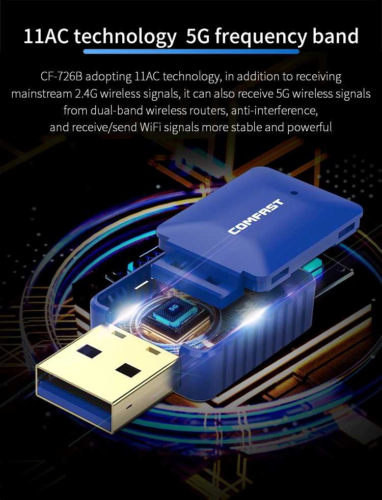 CF-726b OEM WiFi Adapter Bluetooth 4.2 650Mbps Mini USB Wireless Dongle Adapter for TV PC Car