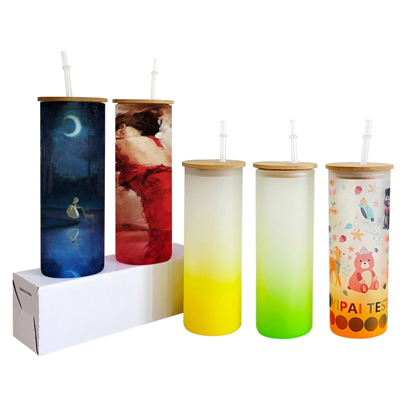 25oz Slim Skinny Blank Sublimation Frosted Gradient Ombre Color Straight Glass Cups