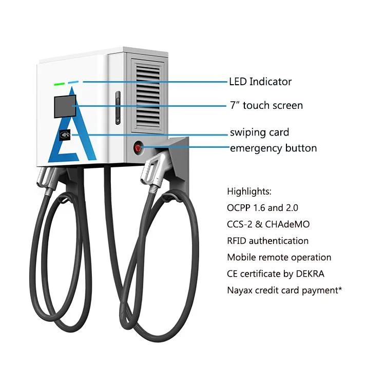 40kw IEC62196 CCS2 Chademo Dual Connectors DC Bus Fast Electric Vehicle Carcharging Station EV Charger with Touch Screen