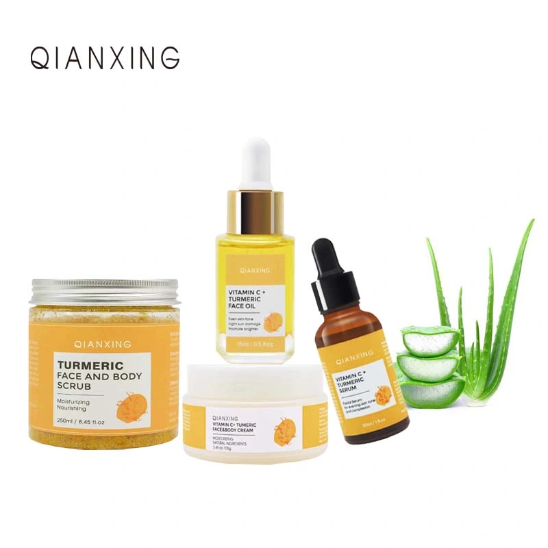 Natürliche Organic Tumeric Face Skin Care Set Serum/Creme/Körperpeeling