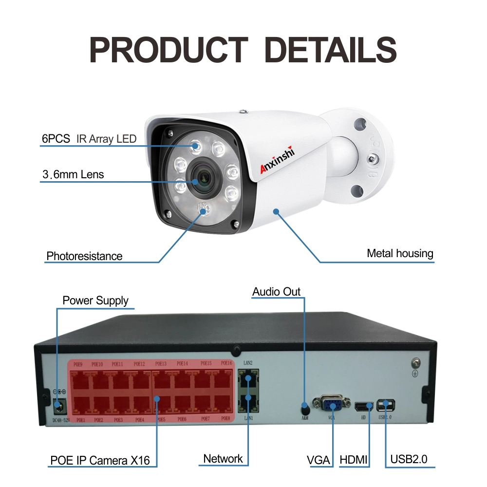 OEM 16 Channel 5MP Bullet Poe IP Camera Seeeasy NVR Camera Kits