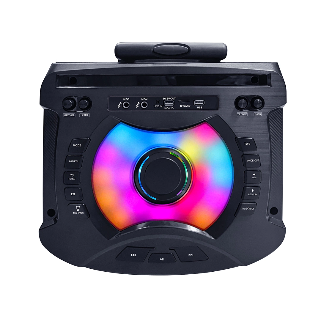 Coluna de madeira sem fios Bluetooth com luzes de anel de festa RGB de 12 polegadas Coluna active PRO DJ coluna OEM multifuncional de grande potência