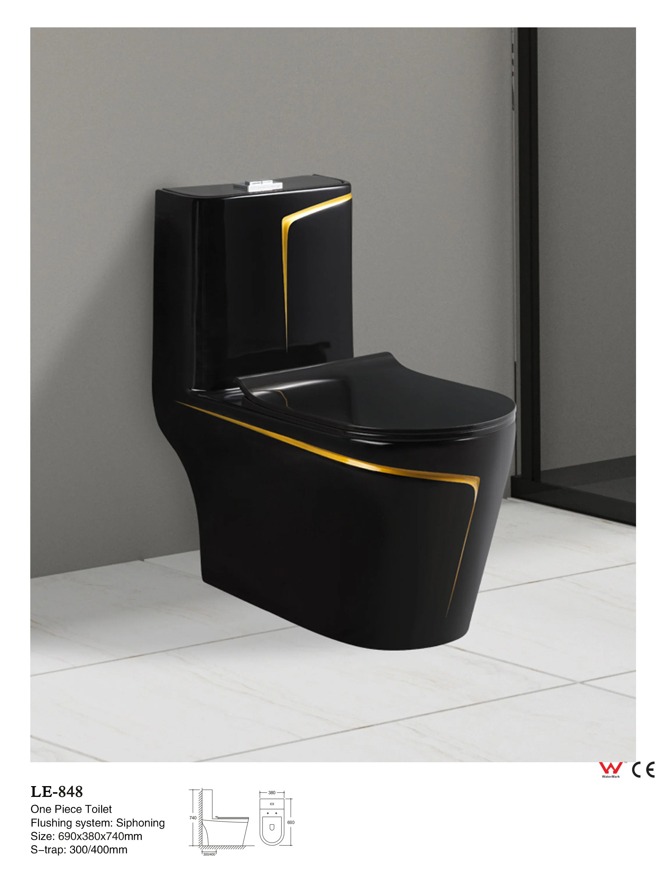 Siphon Flush Sanitary Ware Gold Line One Piece Toilet Marble 848-Utr