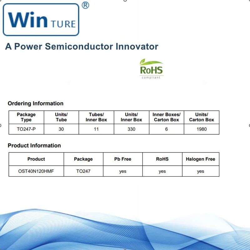 Automotive Applications Ost40n120hmf 10&micro; S Short-Circuit Tolerance 1200V DC-1 kHz (Standard) Discrete Automotive IGBT