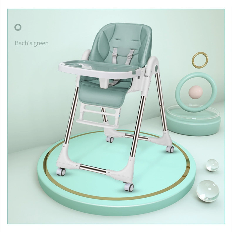 One Button Folding Baby Feeding Chair Leather Cushion Kids Dining Chair