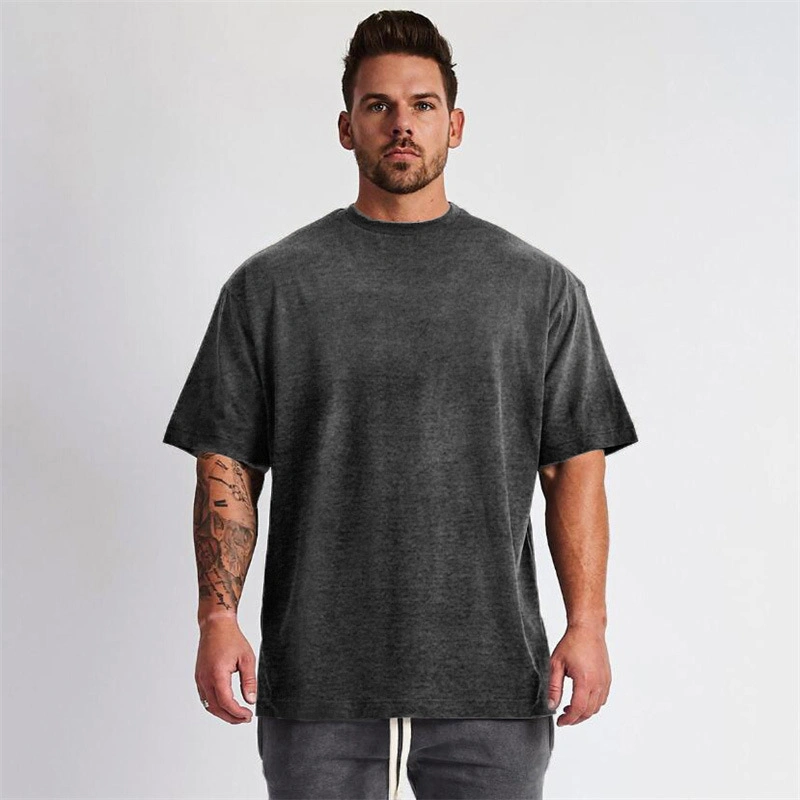 T-shirt pour hommes de haute qualité à col rond, couleur unie, loisirs et fitness, manches courtes pour hommes.