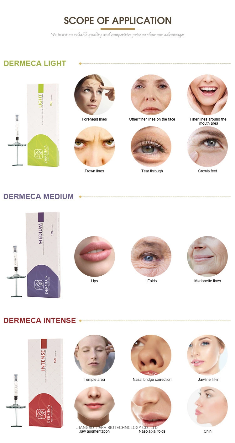 Dermeca Cross-Link Hyaluronic Acid Gel 1ml Dermal Filler Implant Skin for Moderate Wrinkles/Fineline/Crow&prime; S Feet/Fullips Beauty Lip/Fullips Lip Plumping