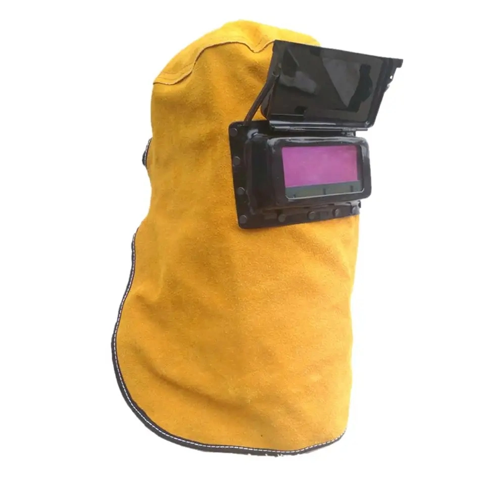 Cow Hide Split Leather Welding Helmet Solar Auto Darkening Filter Lens Clamshell Cow Mask