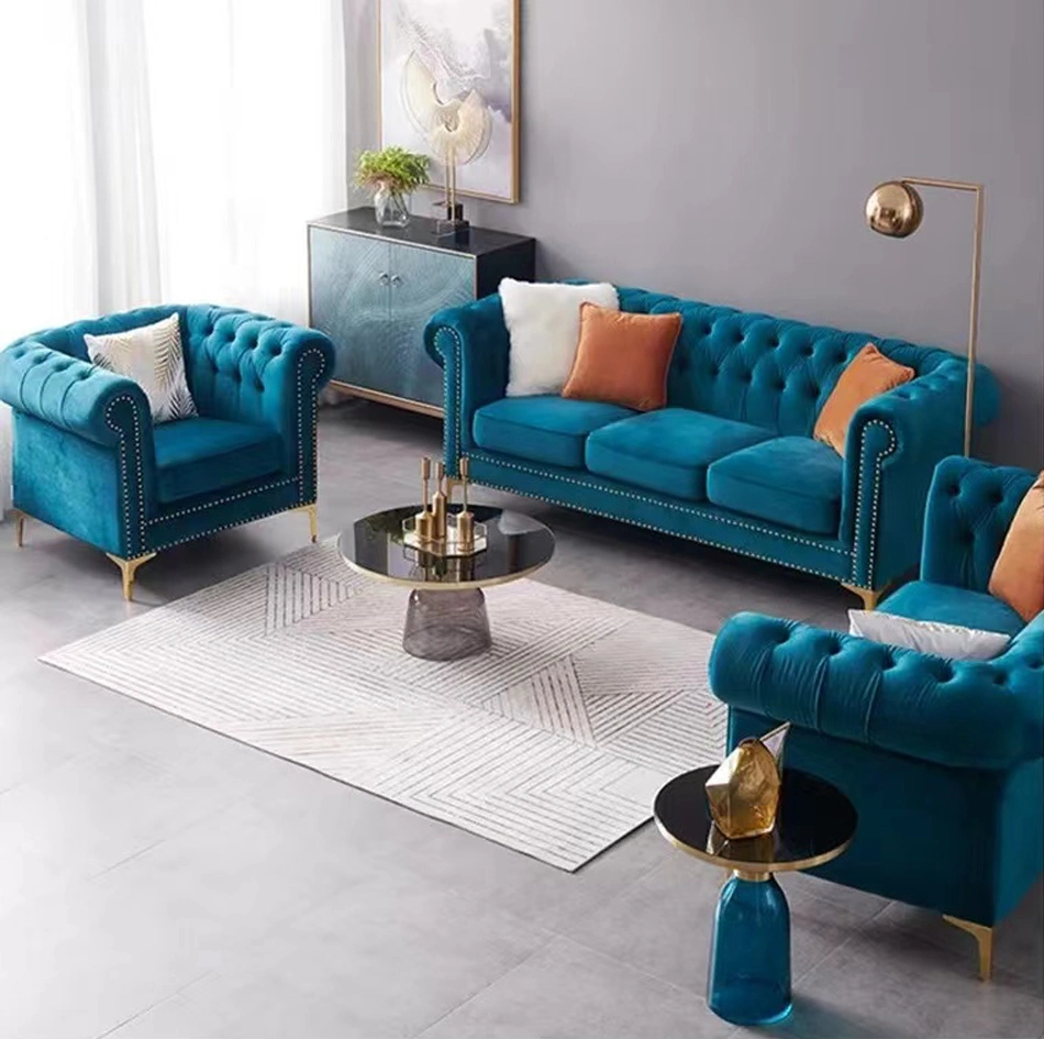 Ensemble de canapé en tissu velours moderne américain pour salon, maison, hôtel, bureau et boutique.