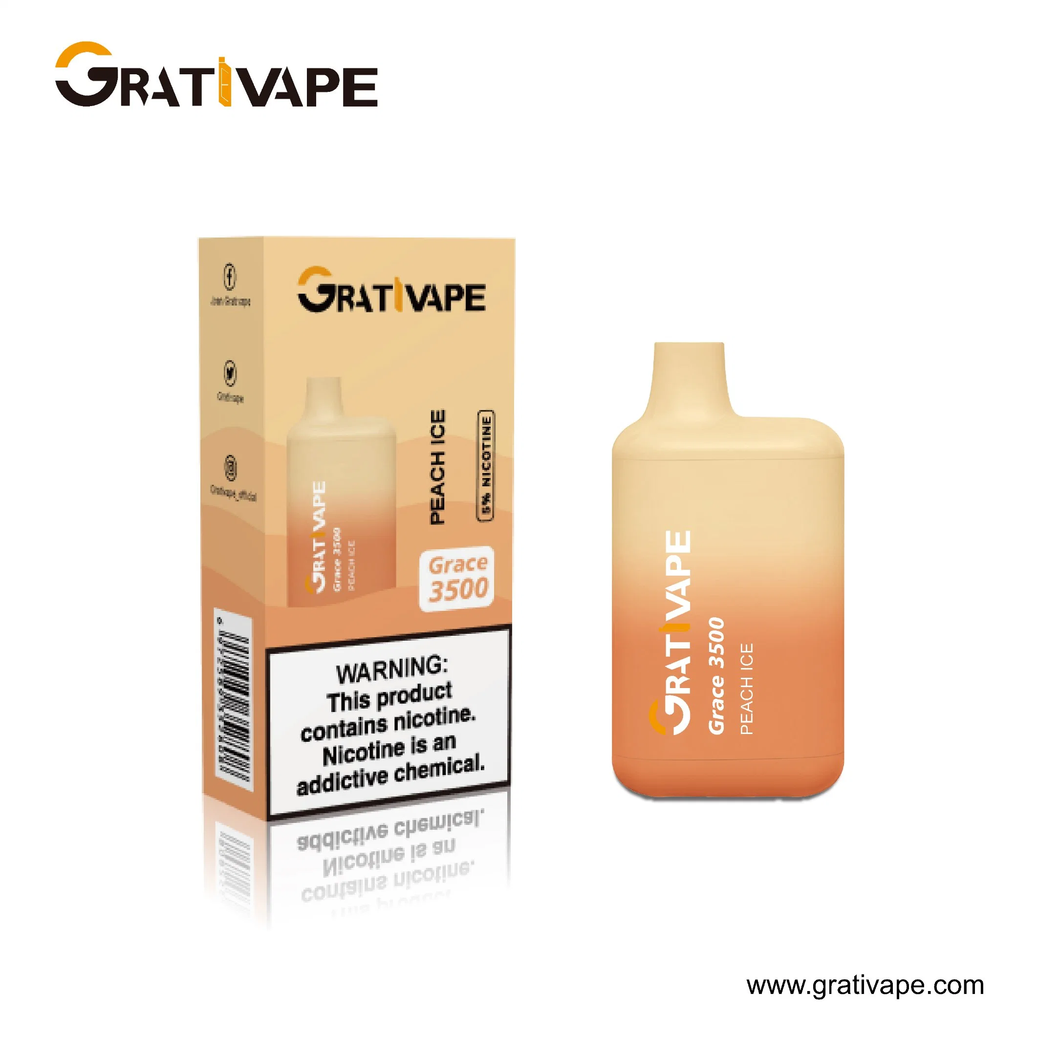 OEM/ODM Grativape Grace 3500 Puff 10flavors 0%/2%/3%/5% Nic E Cigarette Disposable/Chargeable Vape