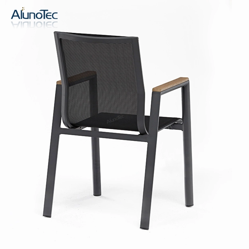 Multifunctional Aluminum Frame Plastic Wood Armrest Outdoor Dining Chairs Table Set