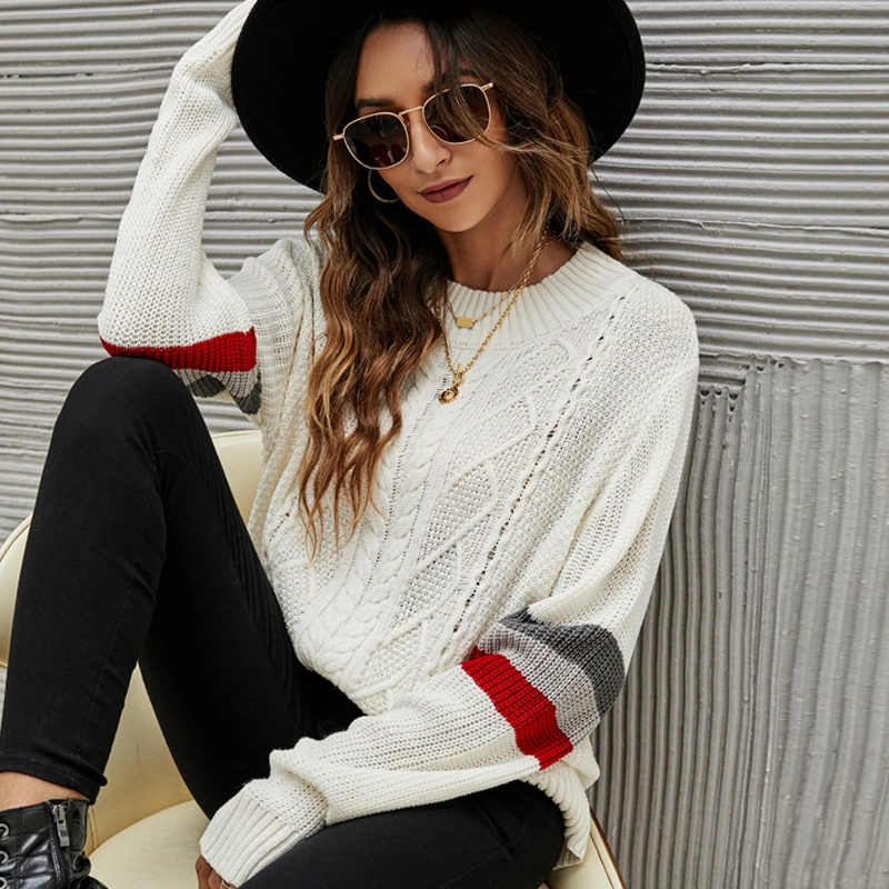 Autumn and Winter New Fashion Loose Pullover Sweater Crew Neck Long Sleeve Knitted Women's Sweater