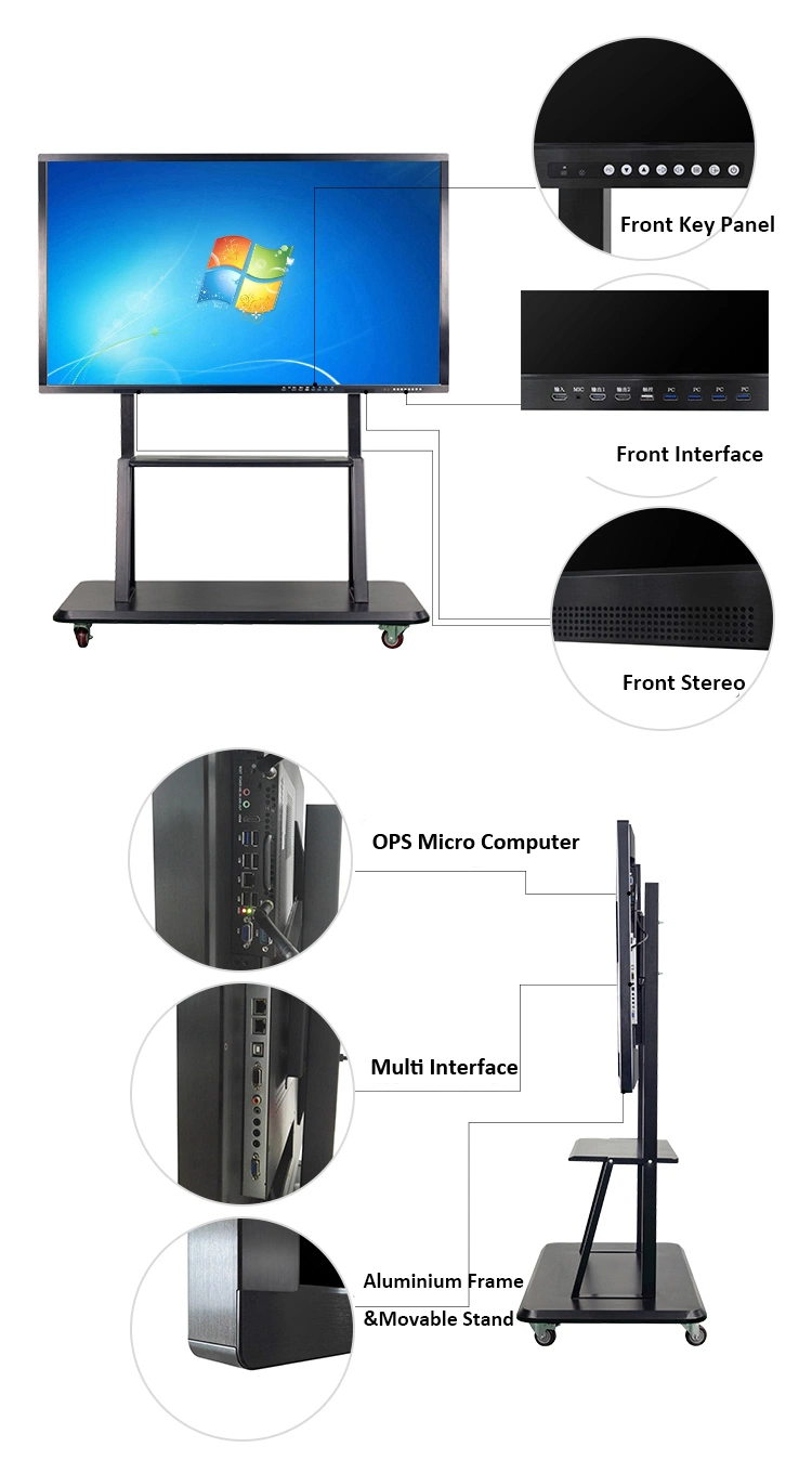 High Resolution Android 11 4K IR Touch Office Supplies LCD Interactive Interactive Display Whiteboard for Teaching and Video Conference