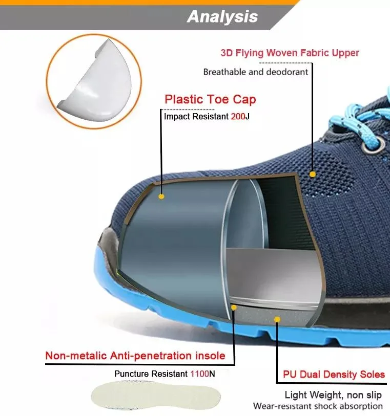 Antideslizante resistente al aceite PU única mosca 3D el tejido Antiestática compuesto a prueba de punción transpirable Toe Zapato de seguridad deportiva para hombres