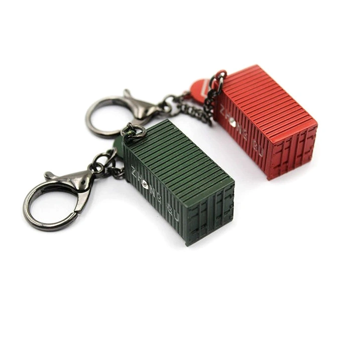 Custom 3D Metal Container Shape Keychain 3D Trailer Container Souvenir Advertise Keychain for Transport Company Promotion Gift