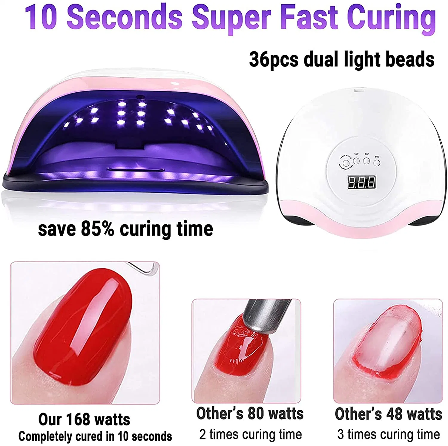 Nail Lamp UV LED Lamp Nail Lamp 168W with 36PCS Lamp Beads LCD Display and Smart Sensor for Curing All Gel Nail Lamp Tools