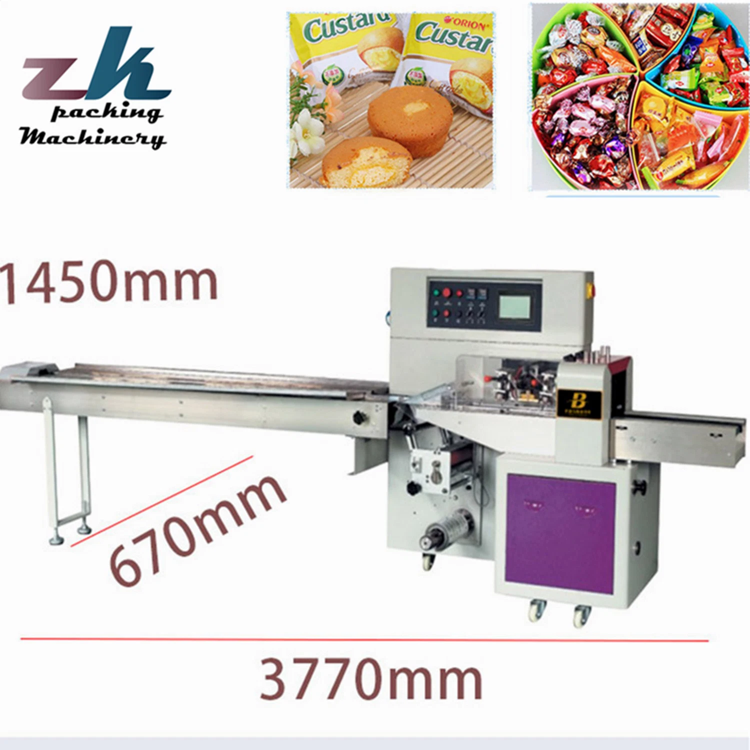 Automatic Disc Feeding Egg Roll /Marshmallow/Candy Bar Disc Feeding Egg Roll /Marshmallow/Candy Bar Pillow Bag Pack Food Packaging/ Packing Machine