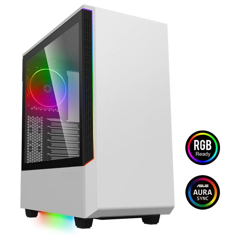 MID-Tower Gaming ATX Computer Case, Tempered Glass, Argb Aura Sync