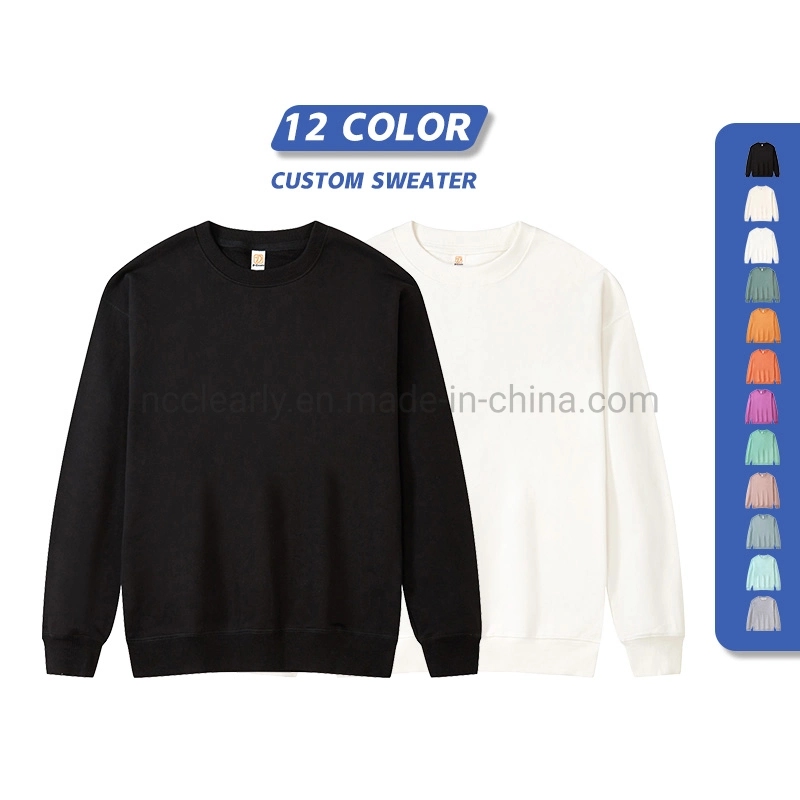 La mens francés Terry sudaderas con capucha Sudadera Logotipo personalizado bordado en blanco Algodón peso pesado de gran tamaño Unisex cuello redondo Crewneck Sudadera hombres