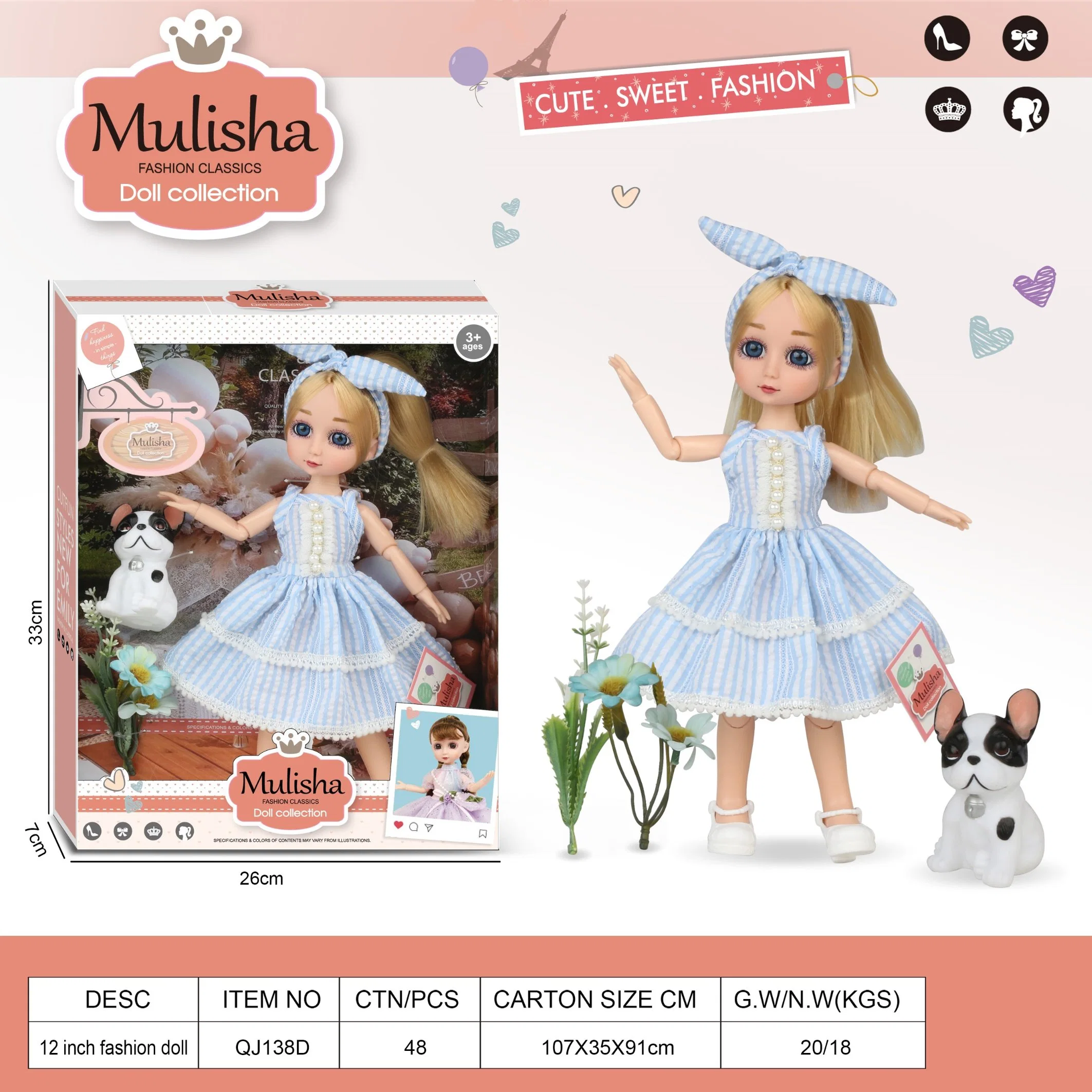 Mode hübsche Prinzessin Puppe Set mit Kleidung Accessoires für Mädchen Kinder