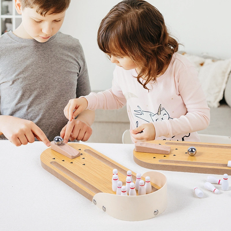 Children's Educational Toys with Mini Wooden Bowling Board Game