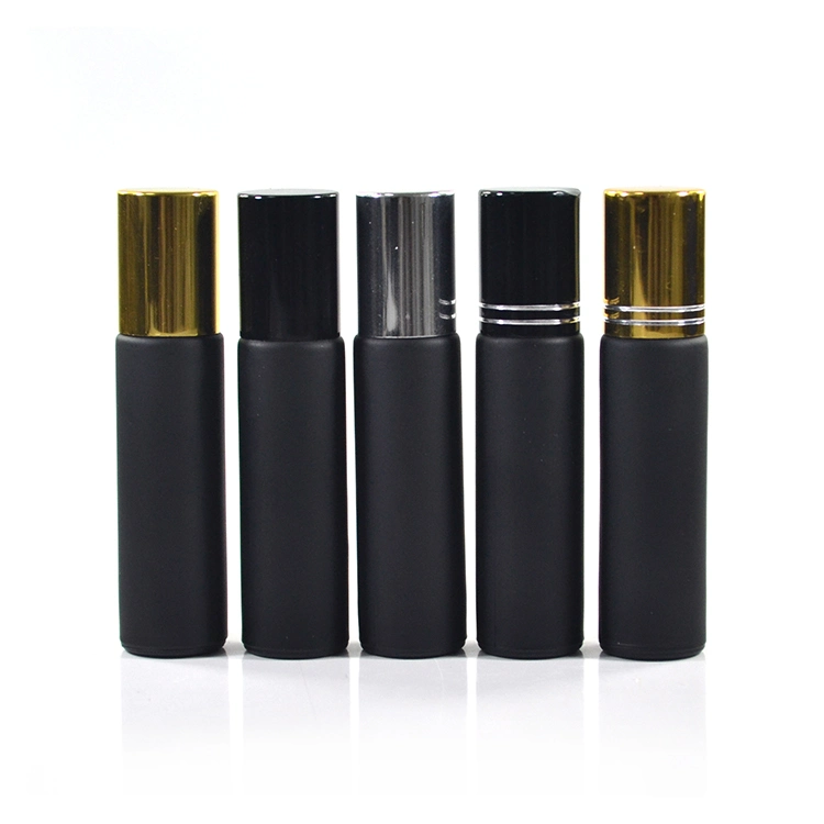 4ml 6ml 8ml 10ml Frosted Matte Black Perfume Essential Oil Glass Roll on Bottle with Aluminum Cap and Roller Ball