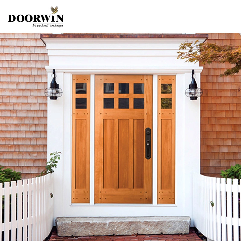 Solid Wood Entrance Door with Sidelite, Craftsman Exterior European Australia Style Commercial Glass Chinese Supplier Price of Other Wooden Wood Door