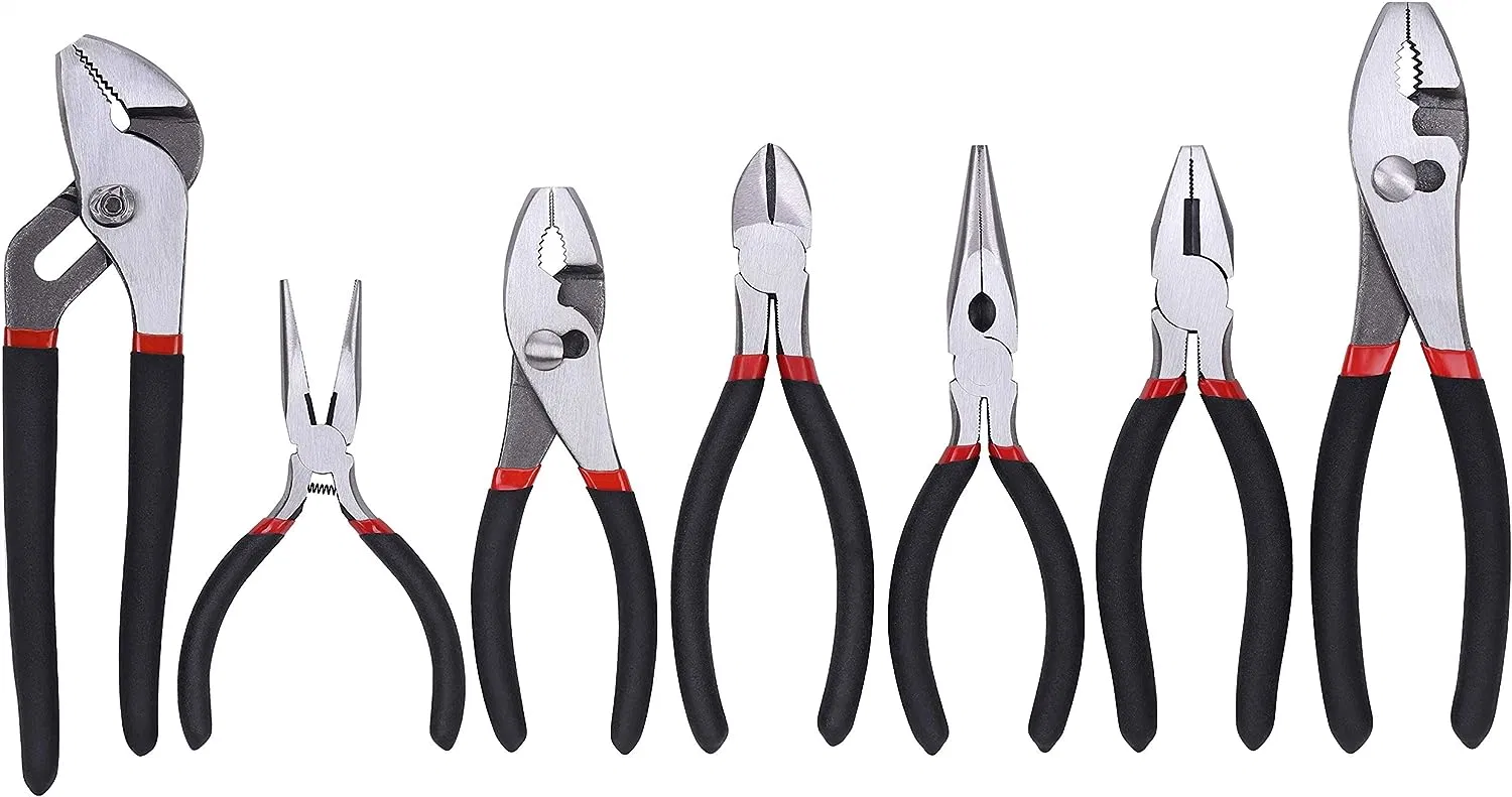 7-Piece Utility Pliers Set, Includes Slip Joint Pliers, Long Nose Pliers, Diagonal Pliers, Groove Joint Pliers, Linesman Pliers and Mini Long Nose Pliers