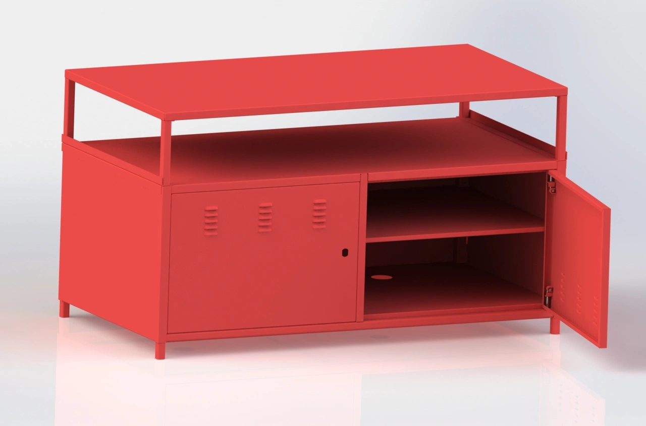 Metal Lockable TV Stand Cabinet Media Storage with Rolling Casters