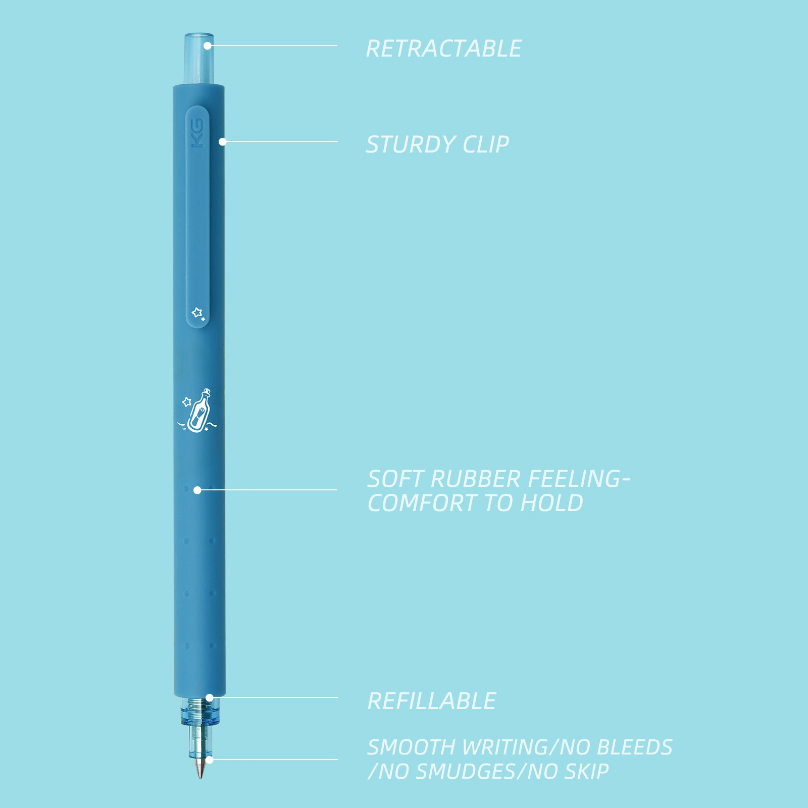 Kaco Rocket encre gel stylos plume en caoutchouc souple mignon 0.5mm fine pointe des jeux de plumes des briquets rechargeables des plumes personnalisées disponibles à l'école les fournitures de bureau