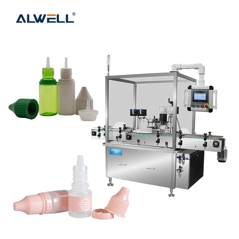 Línea de producción de llenado de gota de ojos de líquido 10ml 60ml giratoria automática Máquina de llenado de botellas de aceite esenciales tubo de ensayo llenado de botellas de viales Máquina de taponado y etiquetado