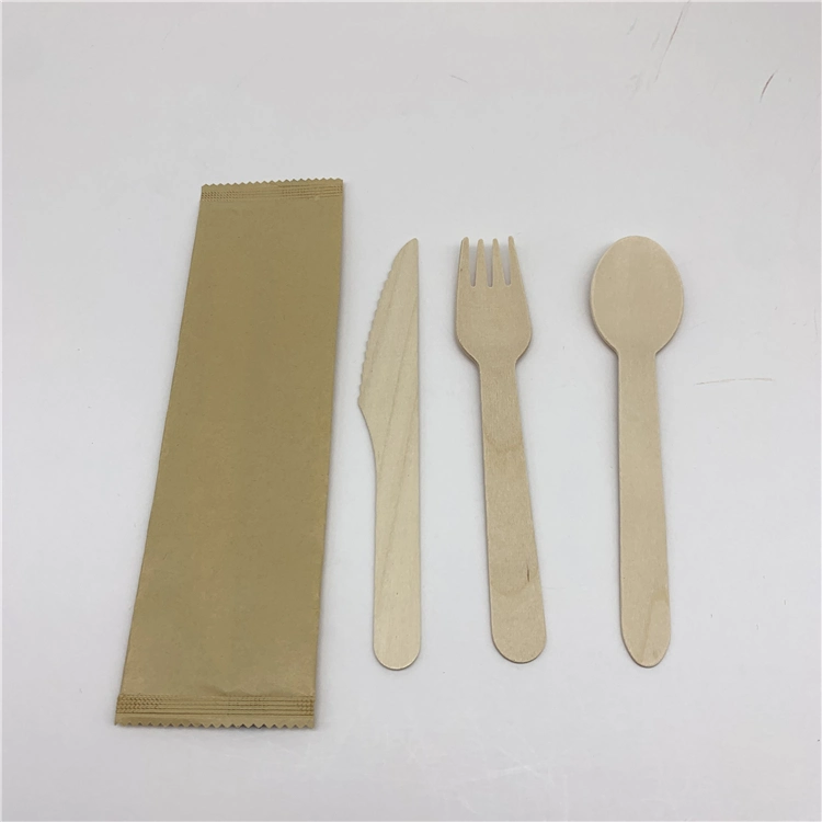 Wholesale/Supplier Eco Friendly Disposable Wooden Spoons Forks and Knife with Paper Napkin