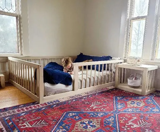 Hot Selling Baby Playpen Bed Solid Wooden Kid Bed Furniture Floor Toddler Bed with Fence