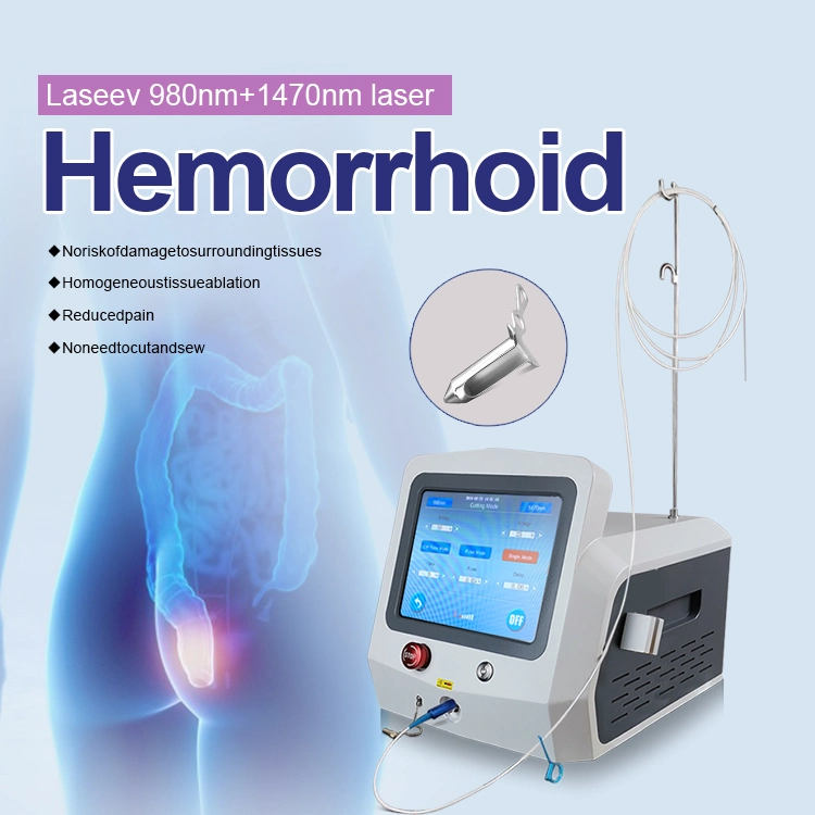 Procedimiento de tratamiento de hemorroides externo interno portátil Proctología 1470nm láser de diodo quirúrgico