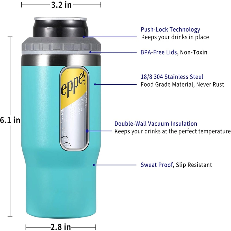 Hot Selling Powder Coat 14oz Multi 18/8 Stainless Steel Tumbler Custom Insulated 4 in 1 Can Coolers Fit 12oz Slim Cans