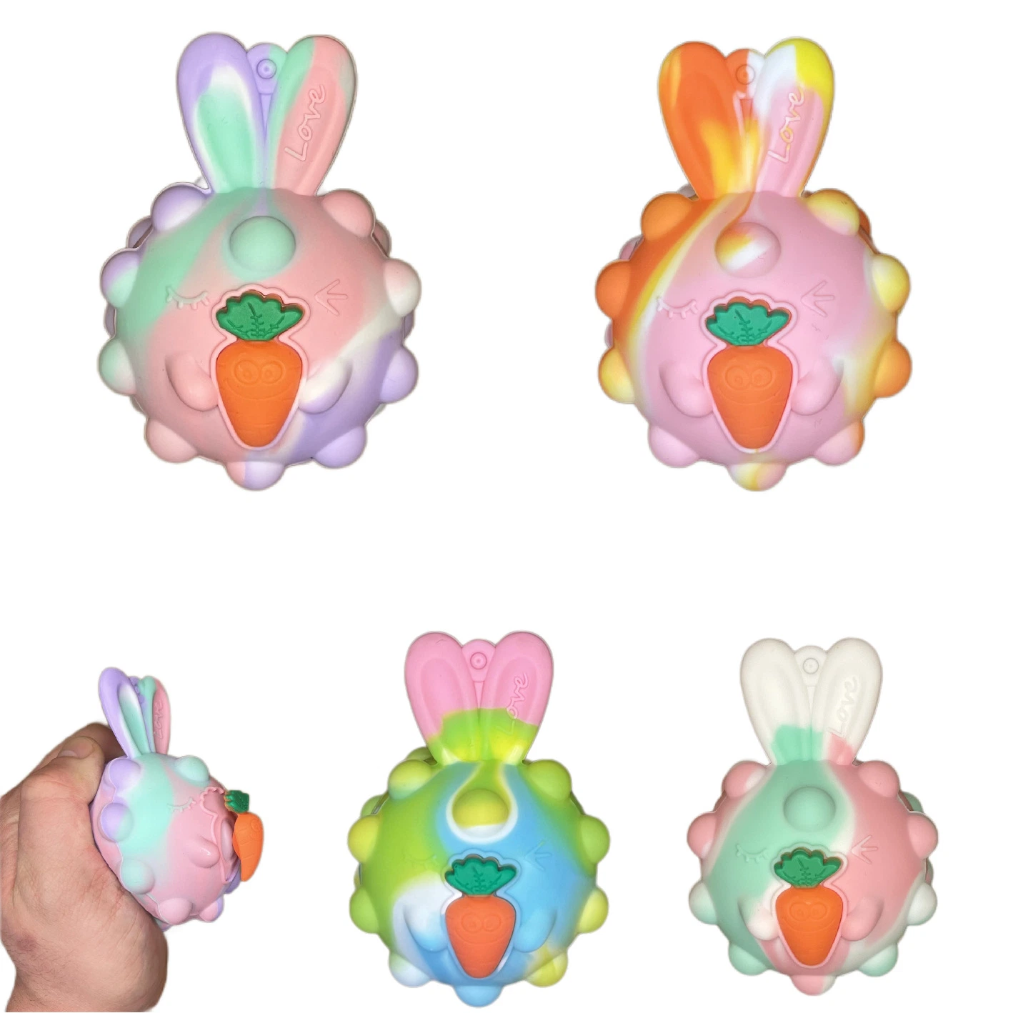 2022 New Adult Rabbit Stress Relief Round Ball Squeeze Sensory Toy 3D Ball Silicone Bubble Toys 3D Bunny Stress Ball Custom