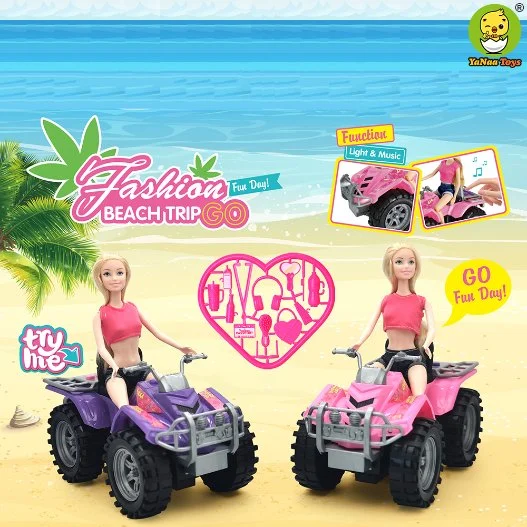 Boneca Barbie passeio de Praia a conduzir veículo todo-o-terreno com luzes E música