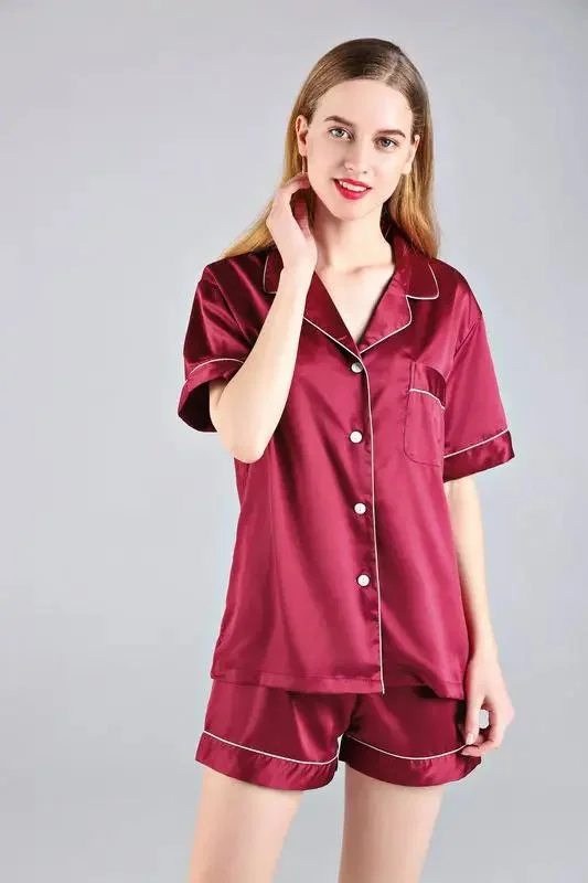 Fung 3034 Hochwertige Braut Pyjama Frauen Satin Braut Pyjama Set Sexy Navy Sleep Wear