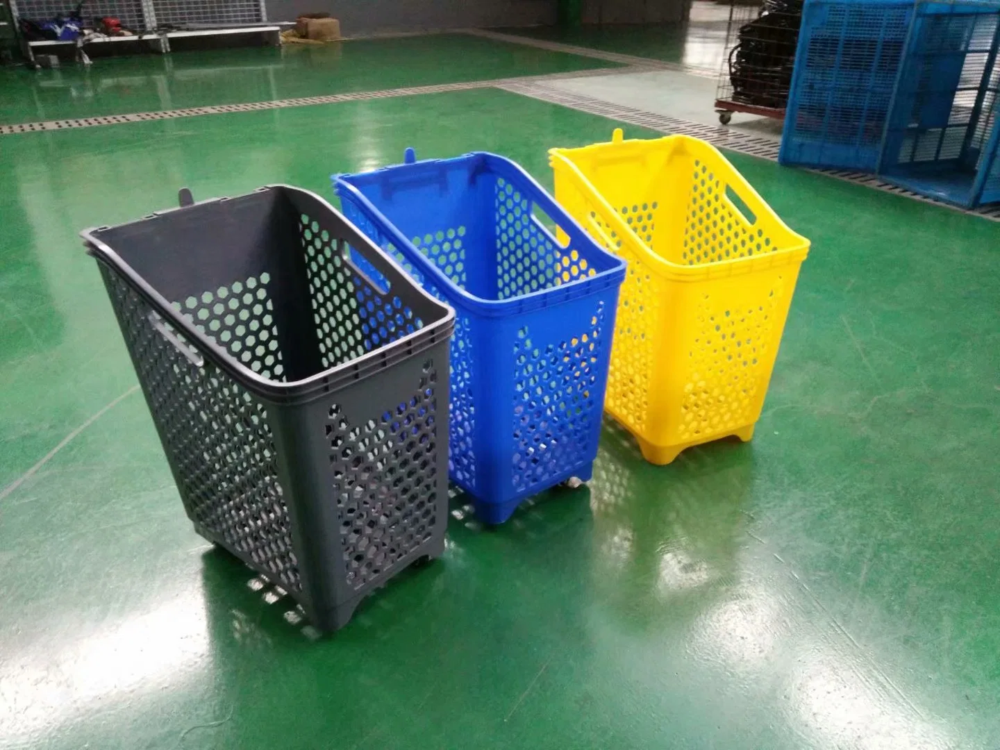 Special-Designed Supermarket Plastic Shopping Trolley Basket Rolling Basket Carts