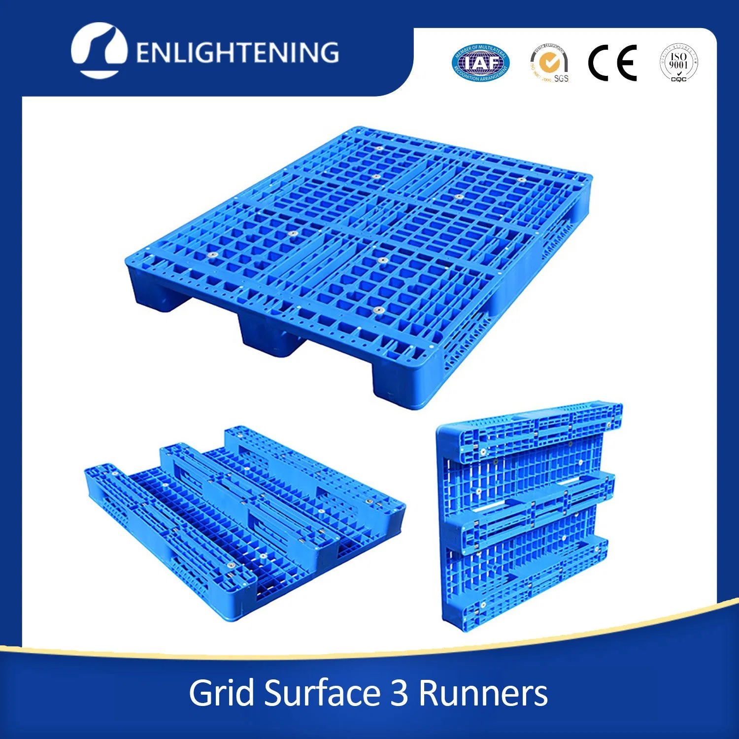 1111 Heavy-Duty Hygienic Plastic Pallet With3 Runners and Open Deck for Warehouse Storage and Transfer