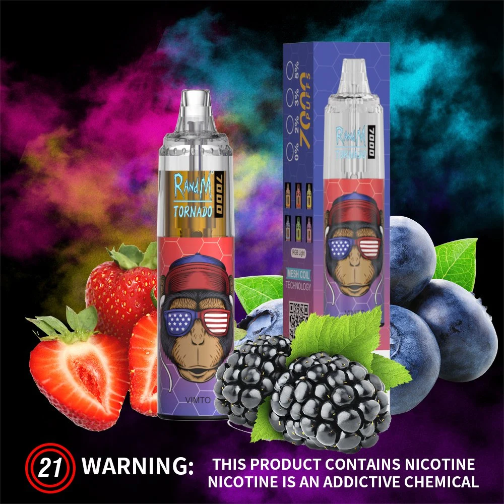 E-Cigarette 7000 Puffs متوهج ضوء قابل لإعادة الشحن نوع C تورنادو راندم القِرَدة العليا