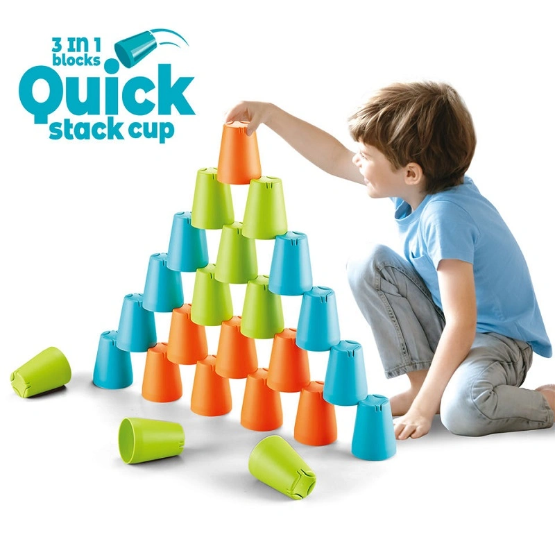 Les enfants de 3 en 1 tasse d'empilage de jouets de construction Pitching jeu Pile rapide Tasses en plastique de jouets éducatifs avec pile jusqu'tasses et les billes Quick Match de la coupe de la pile des jouets