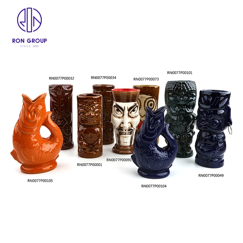 China Wholesale/Supplier blue Green Tiki Mug Ceramic Tea Cup Drinkware Tableware for Restaurant Hotel