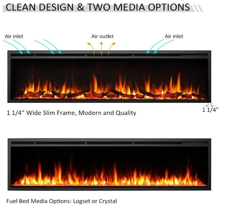 30" 32" 36" 40" 48" 50" 60" 70" Super Large Decor Flame Wall Mounted Recessed Modern Electric Fireplace WiFi Enable