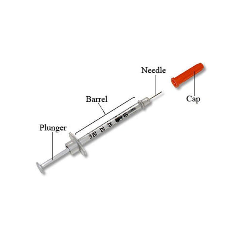 0,3mL/0,5ml/1ml Injection Kit de Seguridad estéril de aguja desechable para Insulina médica Jeringa de insulina plástica con aguja fija