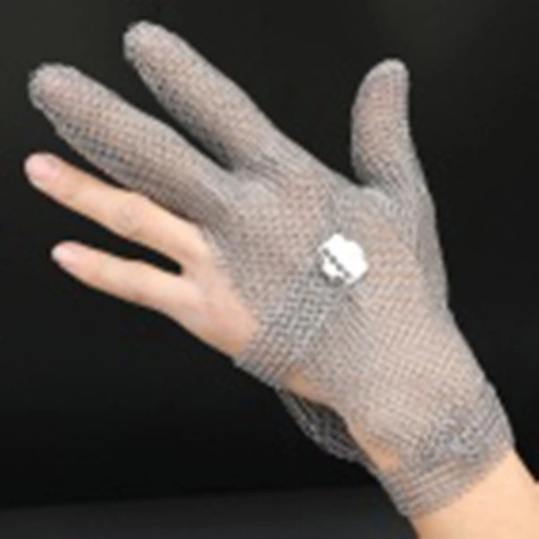 3 Finger Type Stainless Steel Chain Mail Protective Cut Glove with Logo Printing-2381