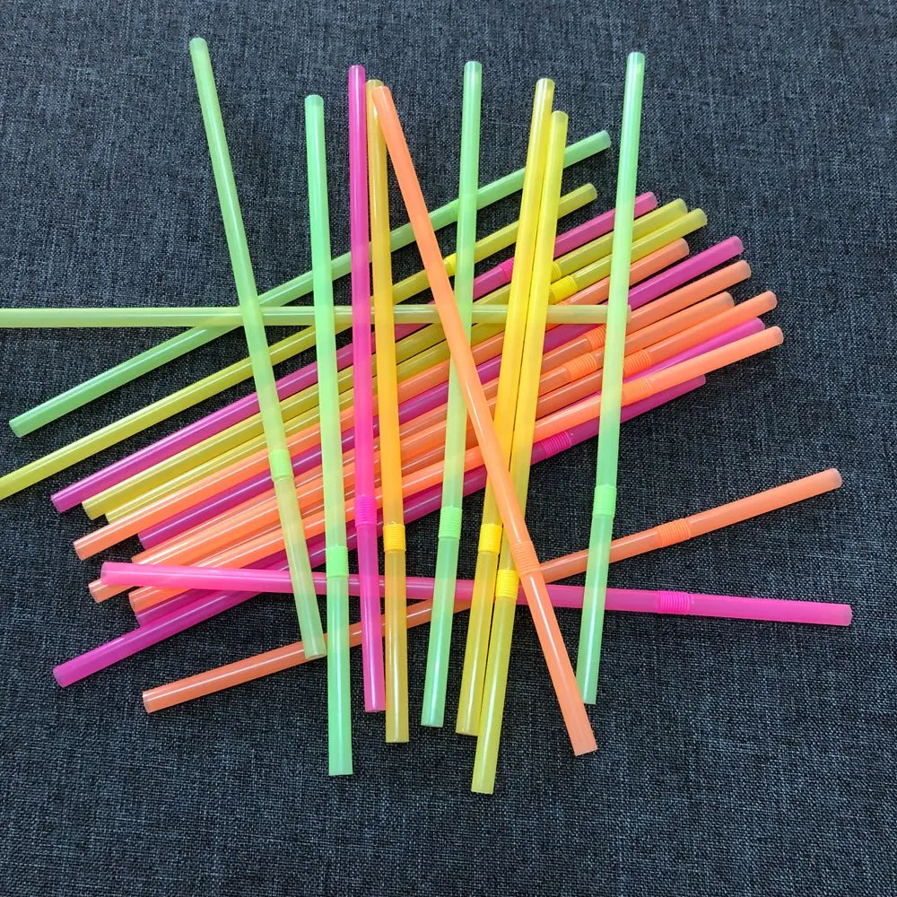 Reusable Plastic Neon Colour Flexible Drinking Straws for Tea, Cocktail, Juice and Other Drinks