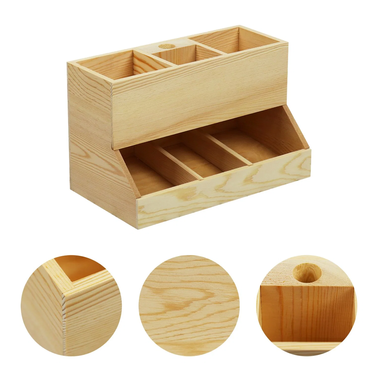 OEM ODM Handmade Unfinished Solid Pine Wooden Desk Organizer Box